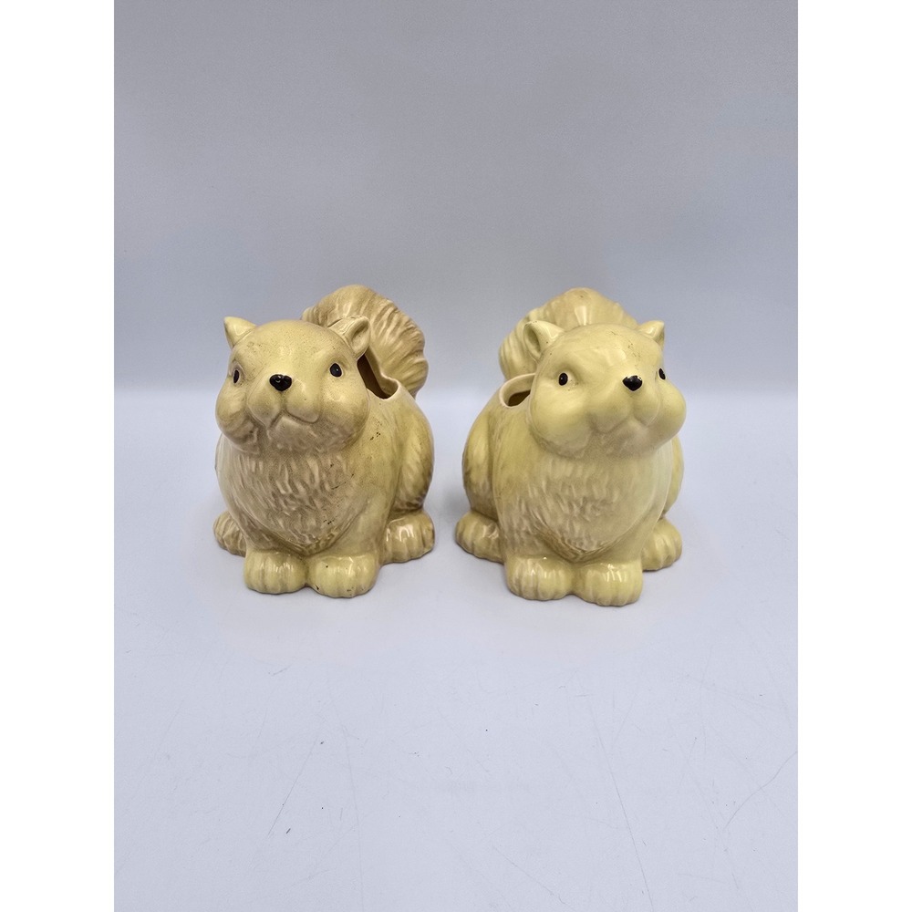 Squirrel Candle Holder Set Unisex OS Yellow Good Ceramic Woodland Retro MCM